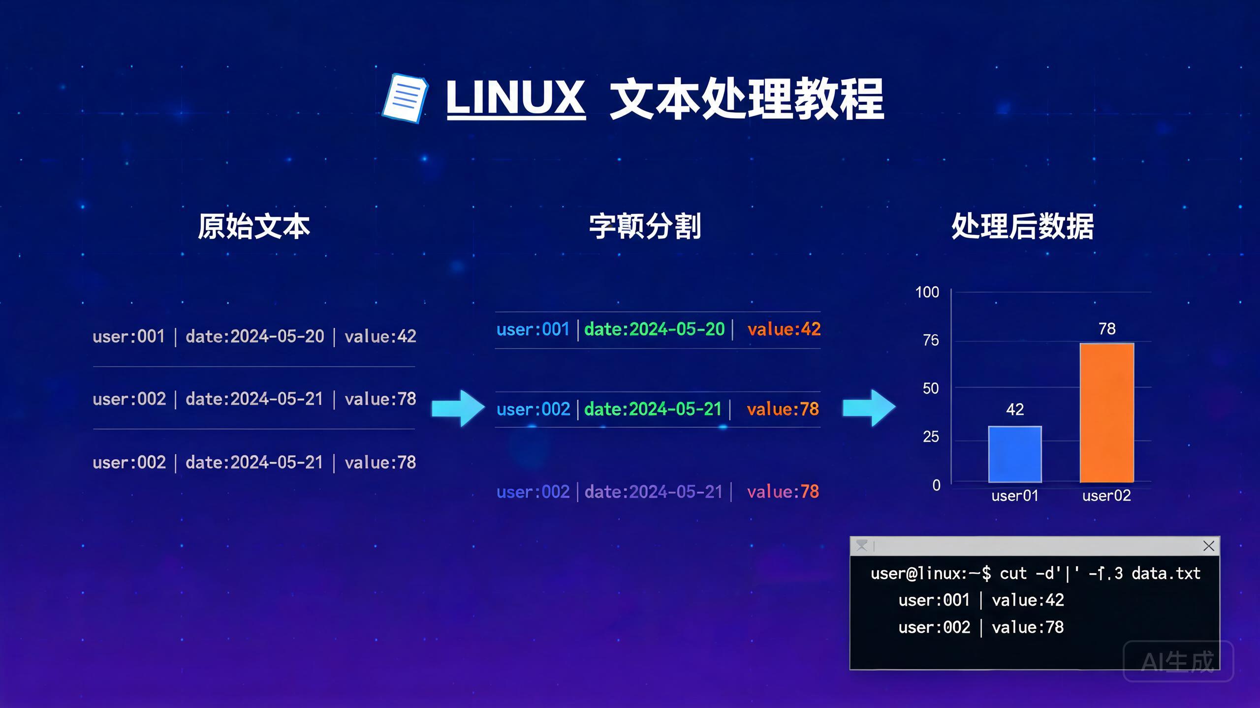 Linux awk 命令详解与实战：字段分割、条件过滤与数据统计