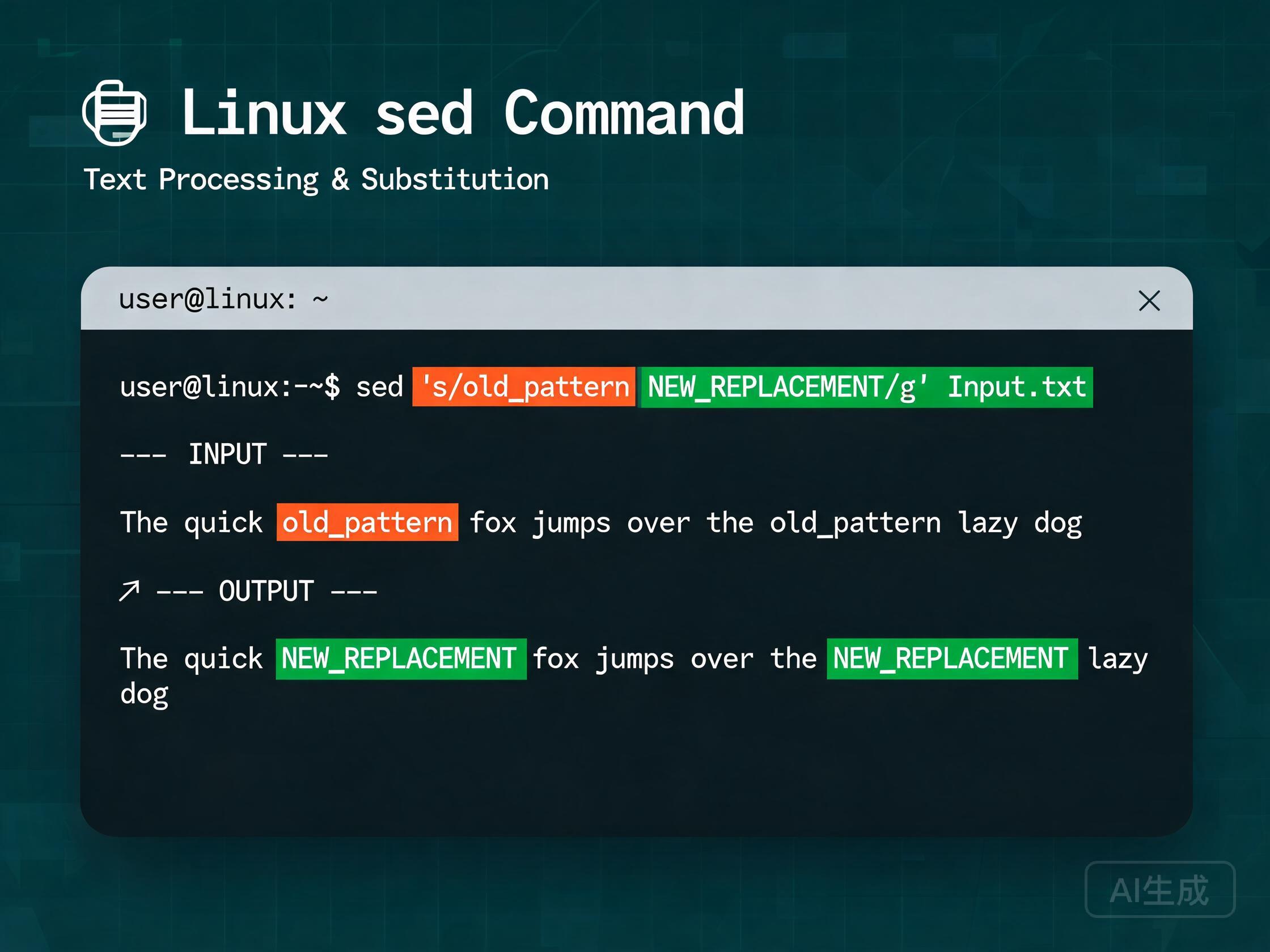 Linux sed 命令高级用法与实战：替换/删除/插入、正则匹配与 -i 批量修改