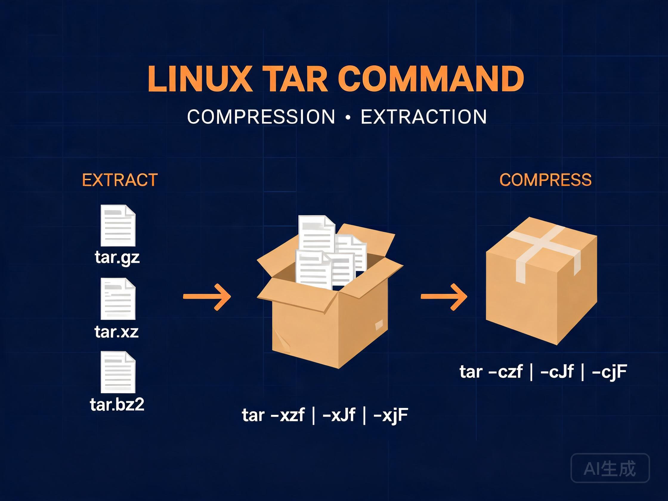 Linux tar 压缩解压命令详解：gz/bz2/xz/zst 格式、排除/分卷与增量备份