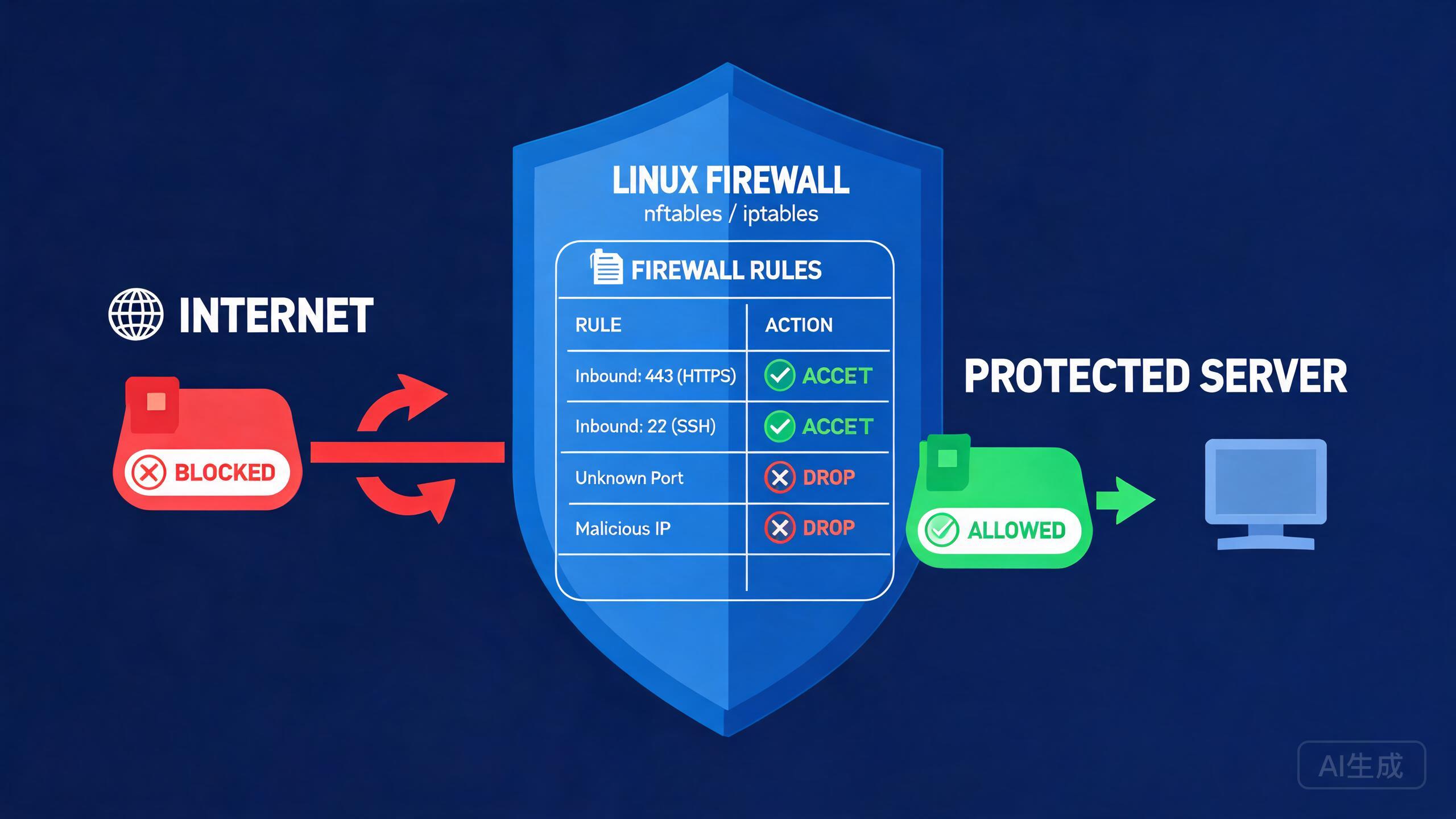 Linux 防火墙实战：用 nftables 默认拒绝、逐个放行守住公网端口