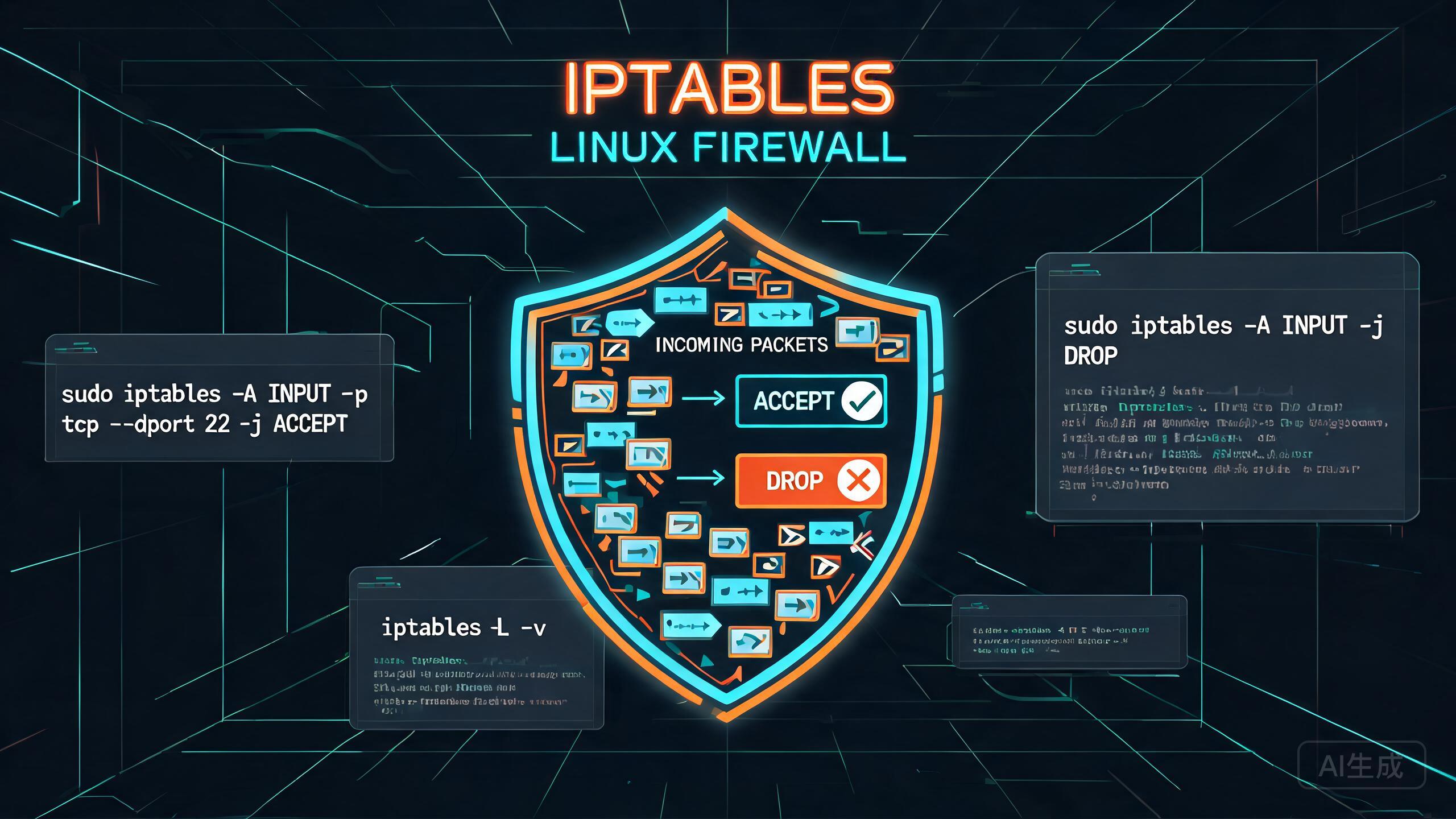 iptables 防火墙详解：四表五链、常用规则、NAT 端口转发与规则持久化实战
