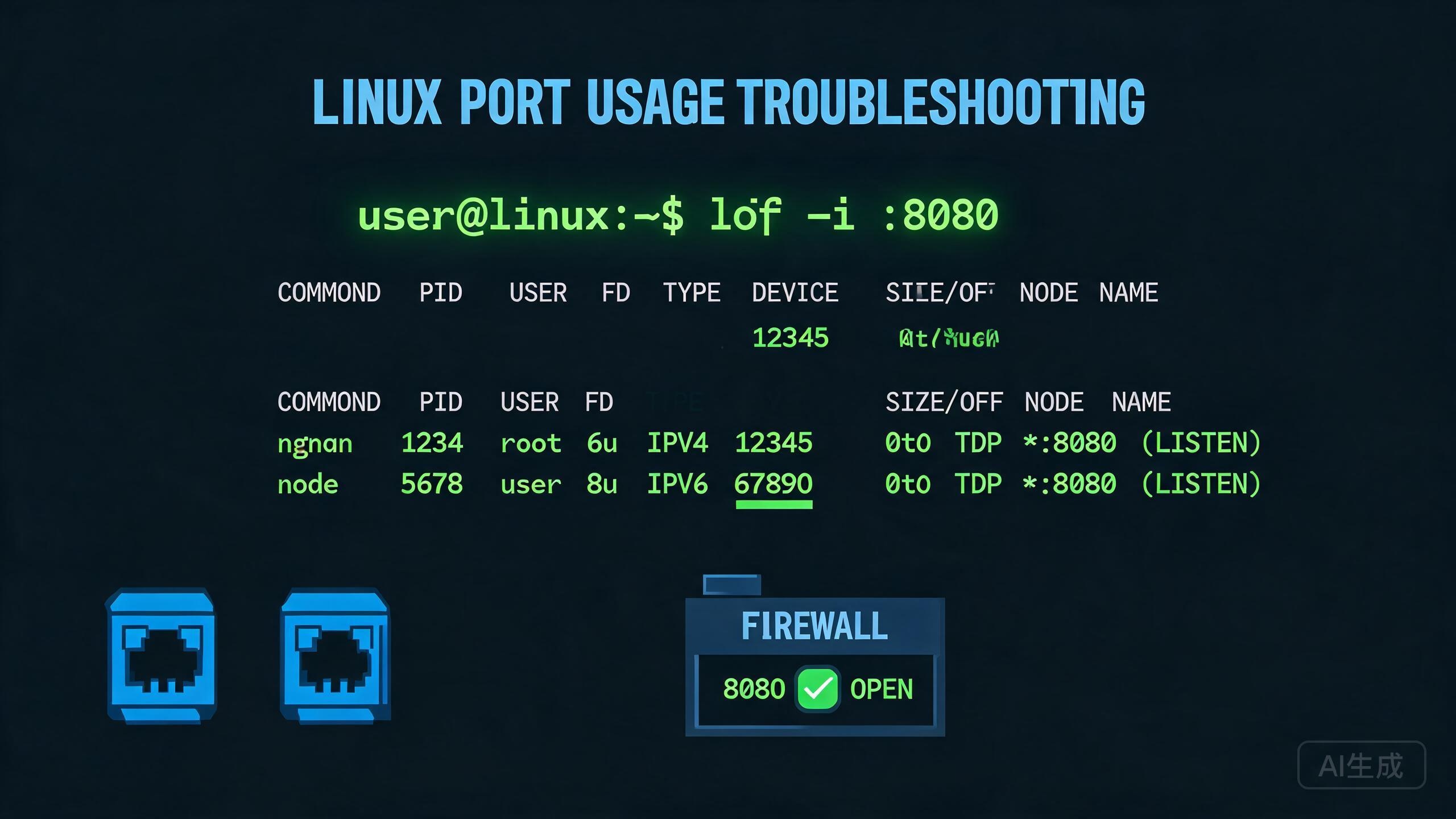 Linux 查看端口占用与进程排查教程：lsof、netstat、ss 三件套，找出谁在占端口