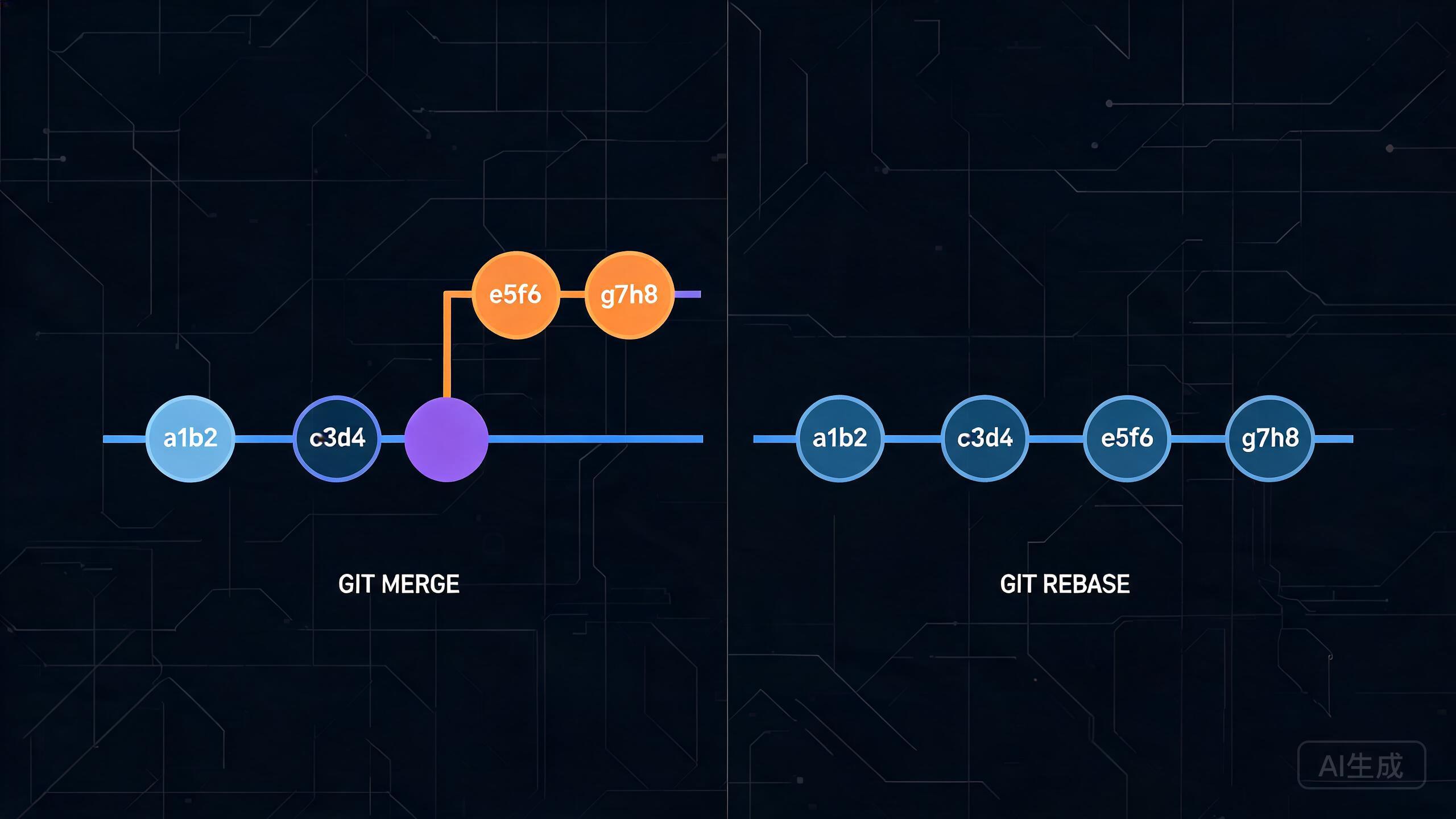 git merge 与 rebase 的区别及正确用法：历史保真与线性重写